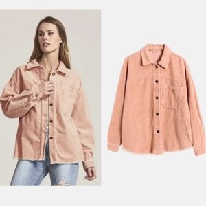 New! Baby Pink Corduroy Button Up Shacket Jacket Size L Large